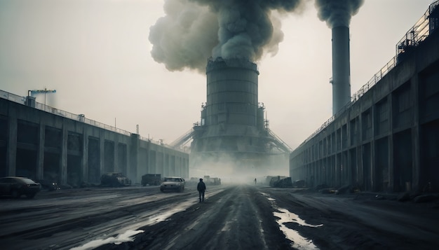 Personne marchant sur une zone d'usine