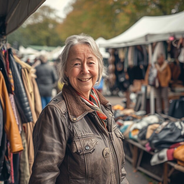 Une personne parcourant des articles lors d'une vente de cour à la recherche de bonnes affaires.