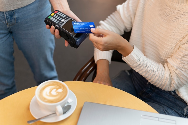 Photo gratuit personne payant avec sa carte de crédit