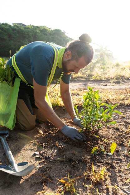 Personne plantant un arbre à la campagne