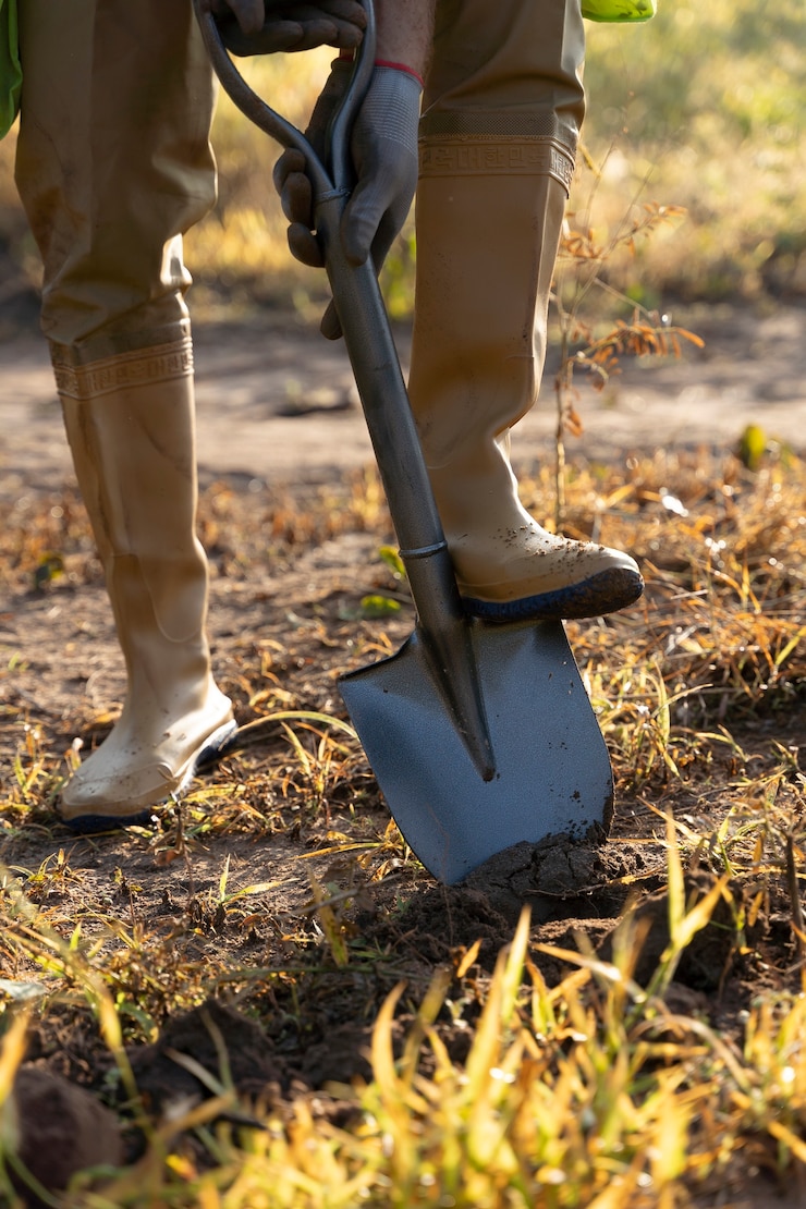 Photo gratuit personne plantant un arbre à la campagne