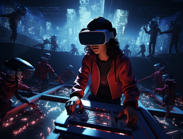 Photo gratuite personne portant des lunettes de réalité virtuelle futuristes pour les jeux