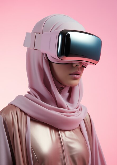 Personne portant des lunettes de réalité virtuelle de haute technologie futuriste