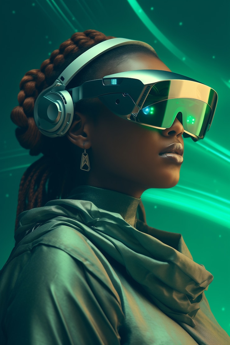 Photo gratuit personne portant des lunettes de réalité virtuelle de haute technologie futuriste