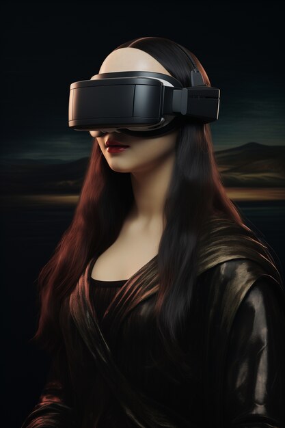 Personne portant des lunettes de réalité virtuelle de haute technologie futuriste