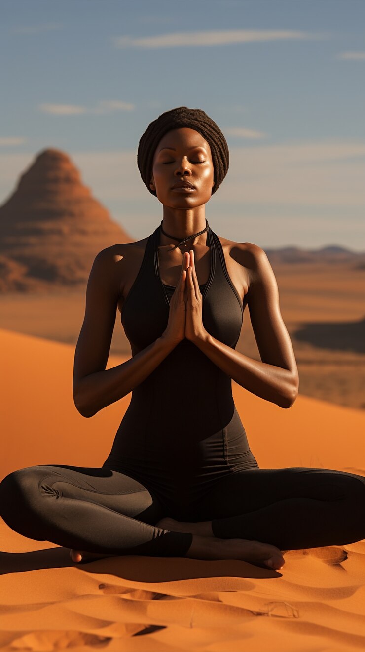 Personne pratiquant la méditation du yoga dans le désert