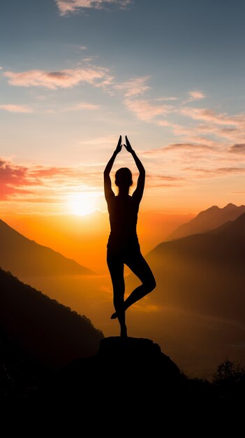 Personne pratiquant la méditation du yoga dans la nature au coucher ou au lever du soleil