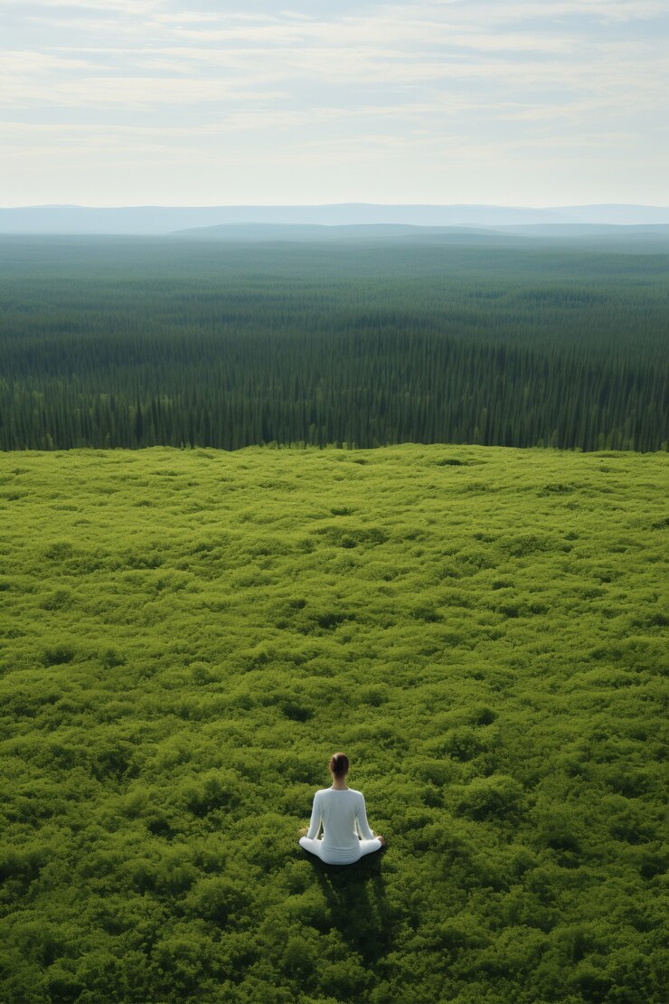 Personne pratiquant la méditation de yoga à l'extérieur dans la nature