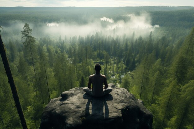 Personne pratiquant la méditation de yoga à l'extérieur dans la nature