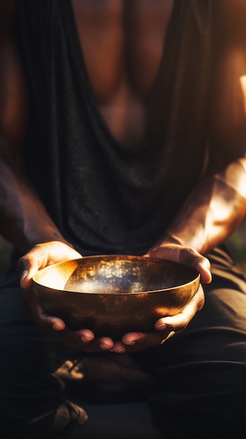 Photo gratuite personne pratiquant la méditation de yoga à l'intérieur avec la lumière du soleil qui traverse