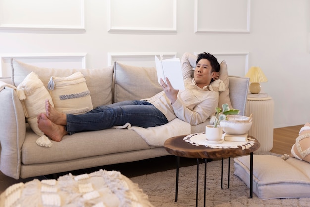 Personne profitant d'un moment de détente à la maison