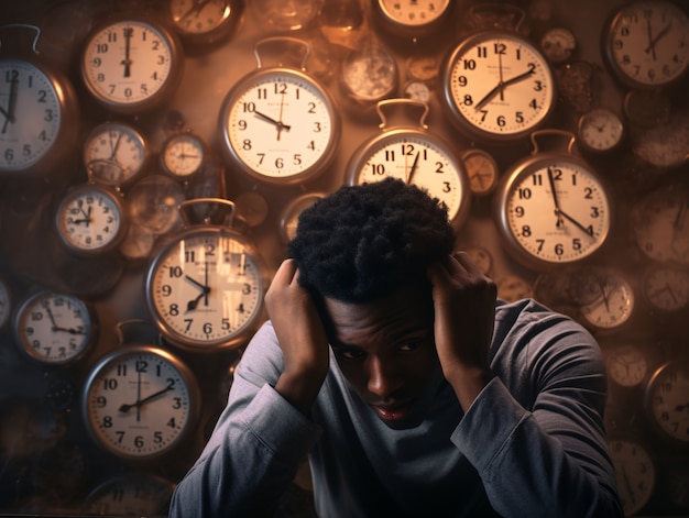 Photo gratuite personne ressentant de l'anxiété induite par l'horloge et l'heure