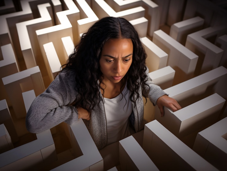 Photo gratuit personne ressentant de l'anxiété induite par le labyrinthe