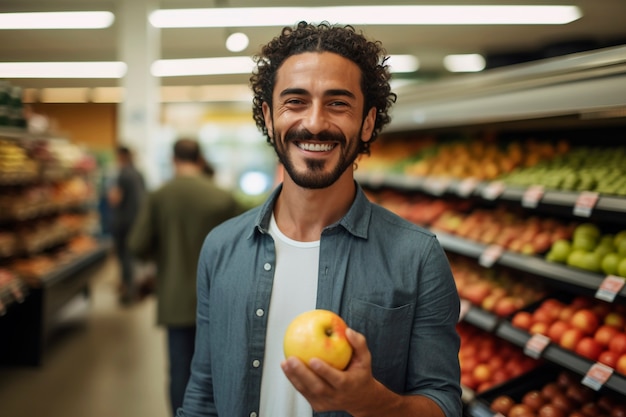 Personne sélectionnant la pomme dans le magasin