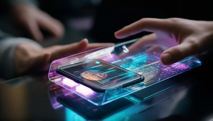 Photo gratuit une personne tenant un téléphone avec un écran éclairé qui dit "galaxie" dessus