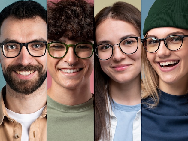 Photo gratuite personnes avec composition de lunettes