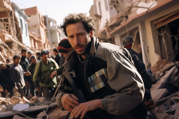 Photo gratuite personnes dans la ville de marrakech après le tremblement de terre