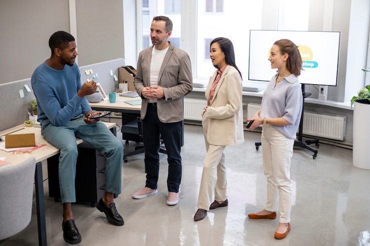 Photo gratuit des personnes en plein apprentissage des langues au travail