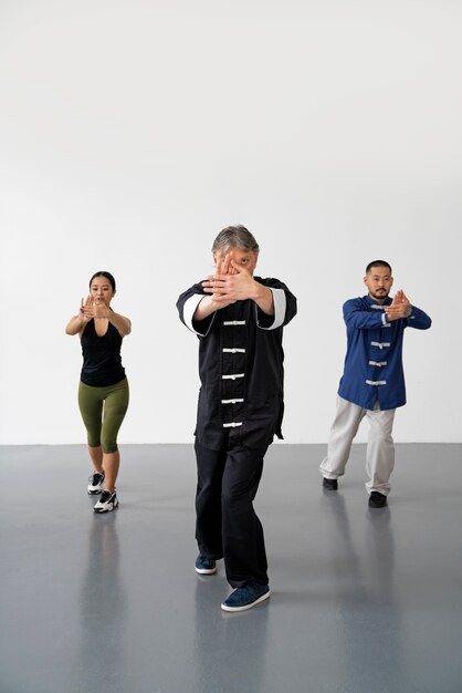 Personnes pratiquant le tai chi ensemble vue de face