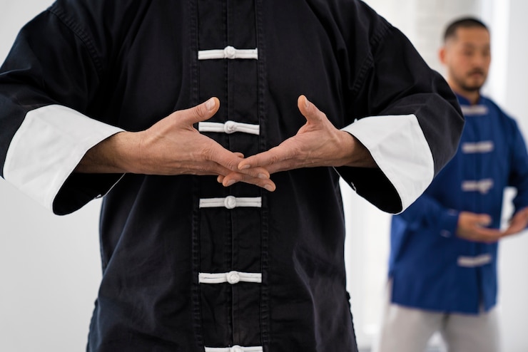 Photo gratuit personnes pratiquant le tai chi vue de face