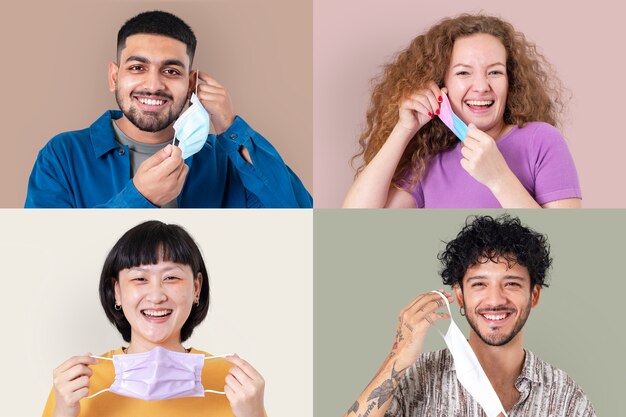 Personnes tenant un masque facial pendant la nouvelle normalité