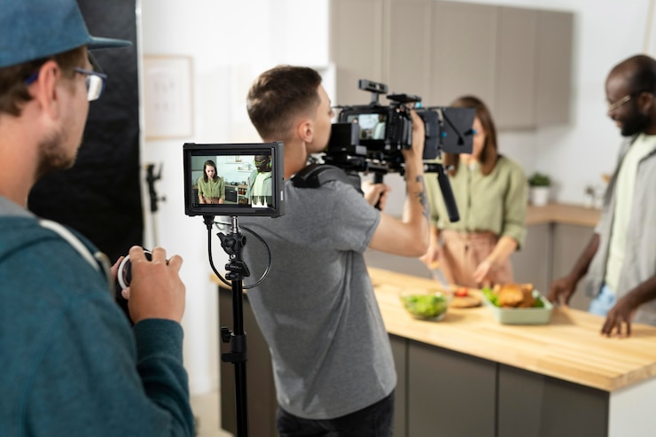 Photo gratuit personnes travaillant ensemble pour un nouveau film