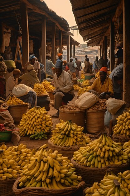 Personnes vendant des bananes