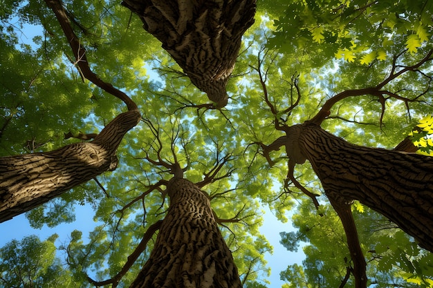 Photo gratuite perspective à bas angle de l'arbre avec une belle canopée