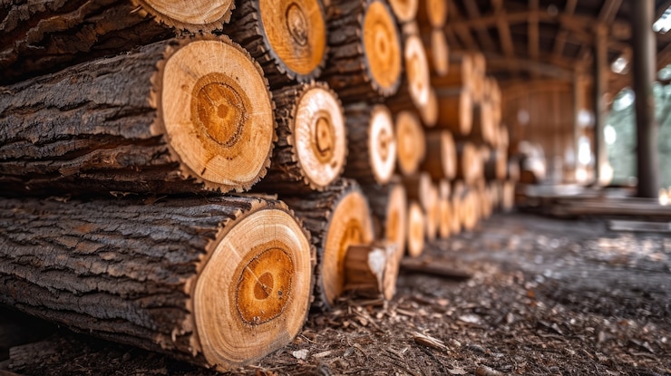 Photo gratuit perspective photoréaliste des bûches dans l'industrie du bois