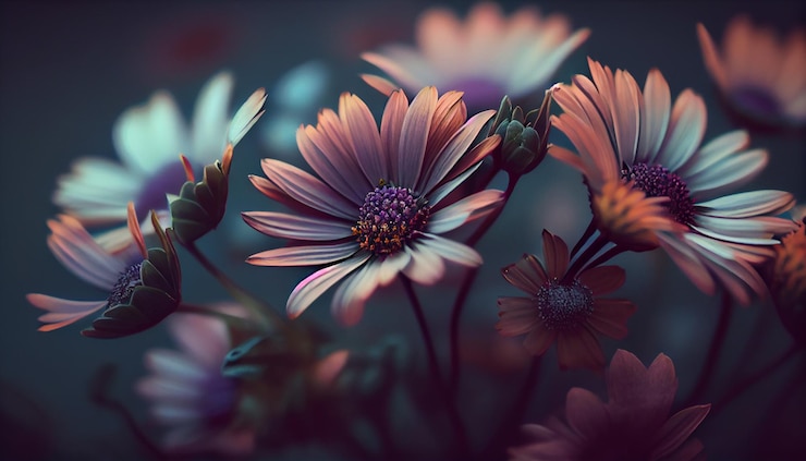Photo gratuit pétales de beauté marguerite d'été bouchent violet extérieur ia générative