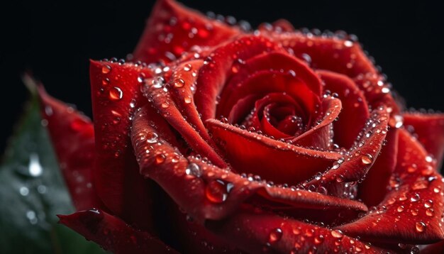 Des pétales de rose romantiques flirtent avec des gouttes de rosée générées par l'IA