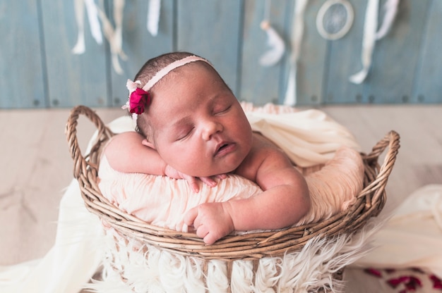 Photo gratuite petit bébé merveilleux dans le panier