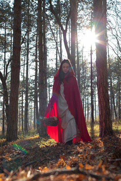 Petit chaperon rouge avec panier en bois avec goodies