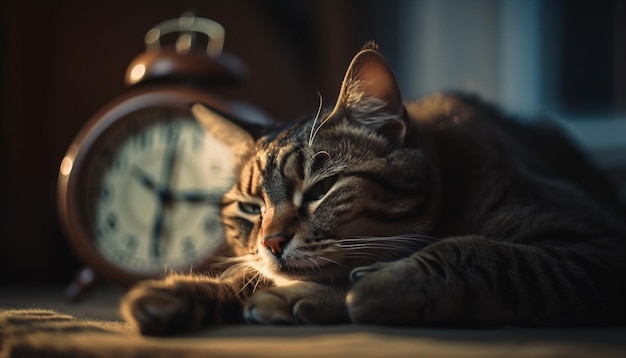 Photo gratuite petit chaton rayé faisant la sieste sur un oreiller jaune généré par l'ia