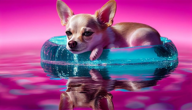 Photo gratuite petit chiot mignon flottant dans l'eau généré par l'ia