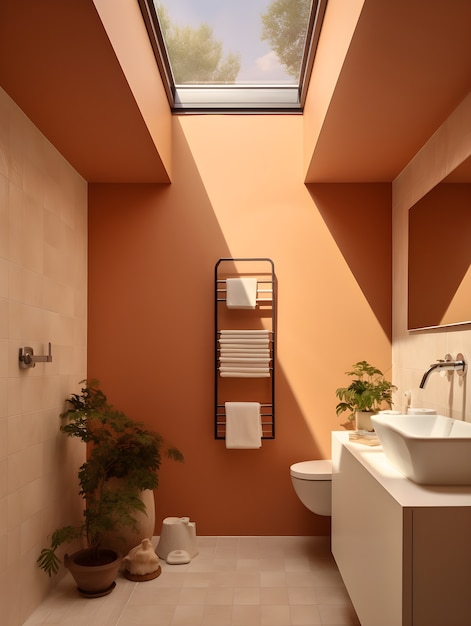 Photo gratuite petit espace salle de bain avec mobilier de style moderne
