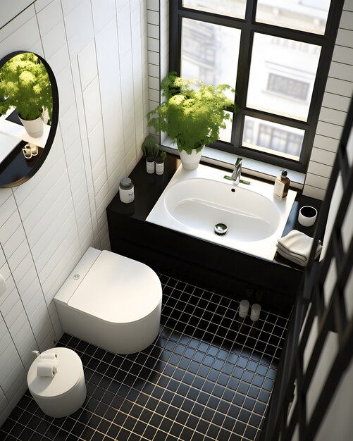 Petit espace salle de bain avec mobilier de style moderne