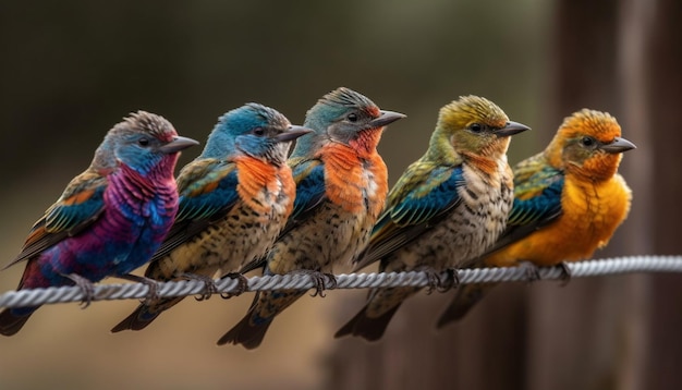 Photo gratuite petit groupe de guêpiers aux couleurs vives perchés sur une branche générée par l'ia