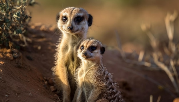 Photo gratuite petit suricate à la recherche d'une alerte regardant fixement la caméra générée par l'ia