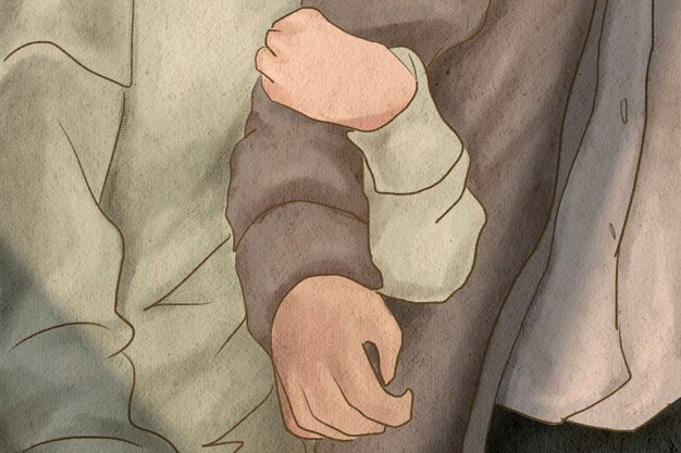 Petite amie étreignant le bras de son petit ami Thème de la Saint-Valentin illustration dessinée à la main