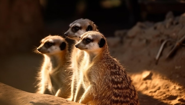Photo gratuite petite famille de suricates assis dans le sable généré par l'ia
