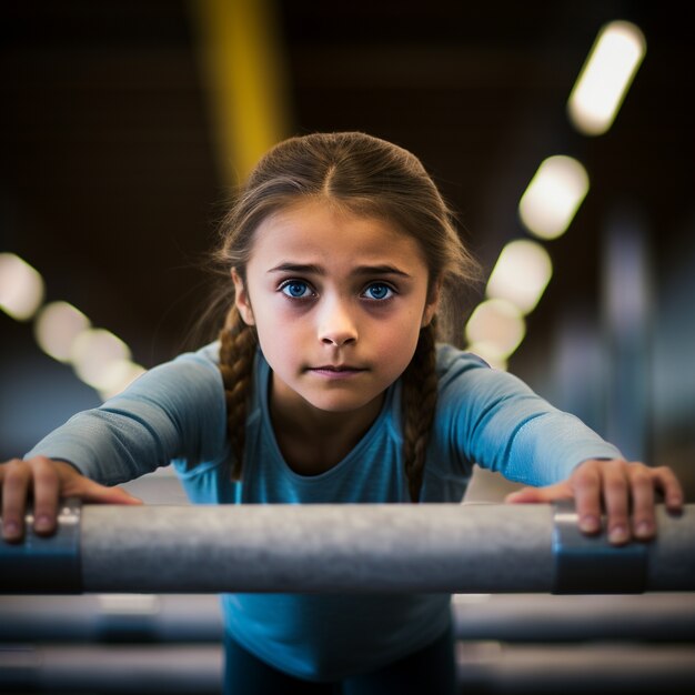 Une petite fille qui fait de la gymnastique.