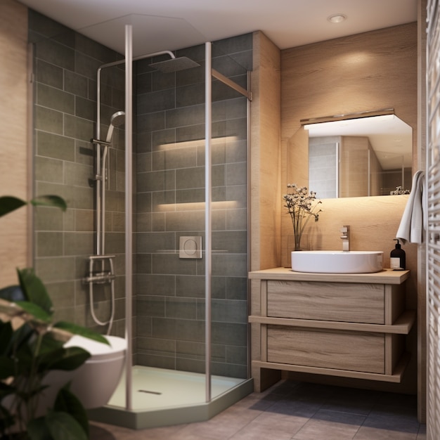 Petite salle de bain au style et décoration modernes