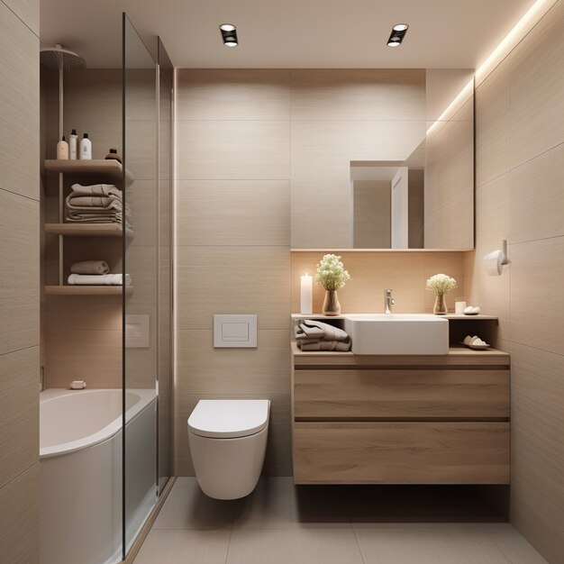 Petite salle de bain au style et décoration modernes