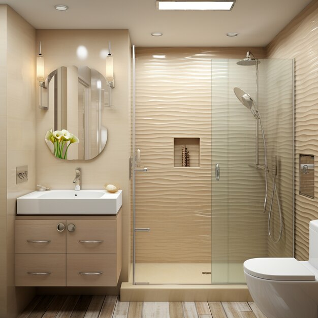 Petite salle de bain au style et décoration modernes