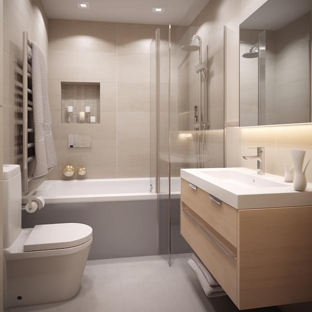 Petite salle de bain au style et décoration modernes