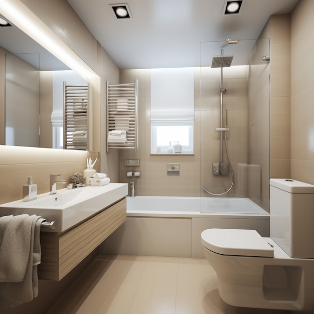 Photo gratuite petite salle de bain au style et décoration modernes