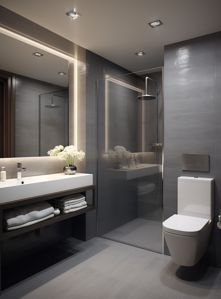 Photo gratuit petite salle de bain au style moderne ai généré