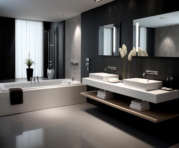 Petite salle de bain au style moderne ai généré