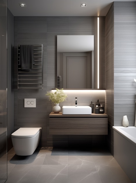 Petite salle de bain au style moderne ai généré